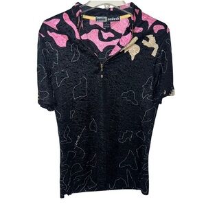 Jamie Sadock Y2K Pink and Black 1/4 Zip Short Sleeved Shirt Size Medium